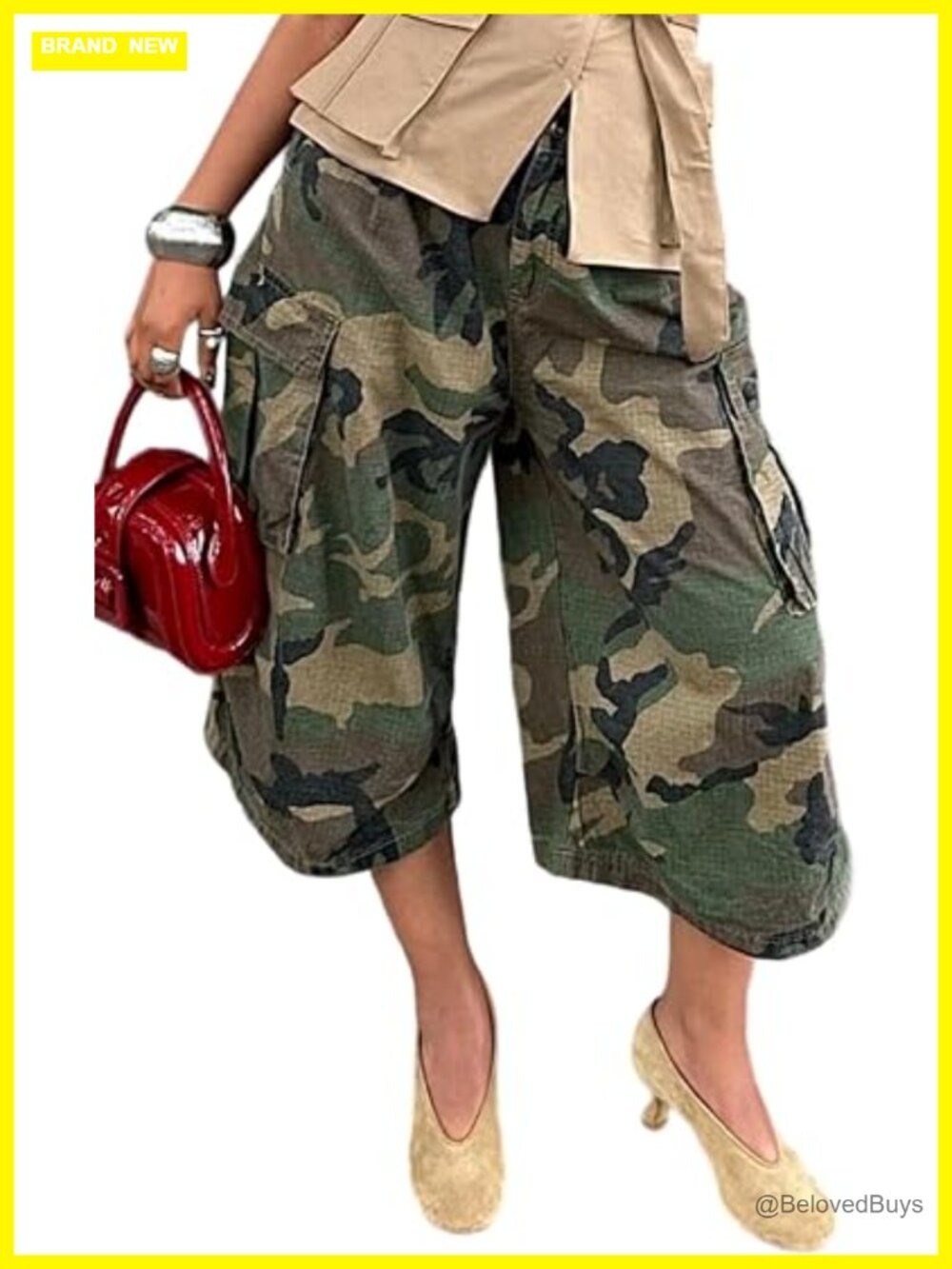 Women's Baggy Cargo Jeans Wide Leg Harem Cropped Denim Pants Plus Size Camo
